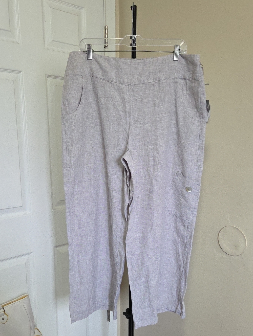 Nwt Habitat Cotton And Cotton Blend Light Gray Linen-Blend Cropped Capris